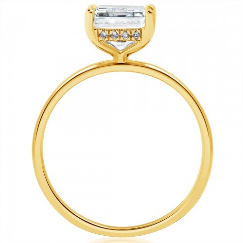 MTO - 14K Yellow Gold .09ctw Hidden Halo Radiant Diamond Rail Thin Band Engagement Ring