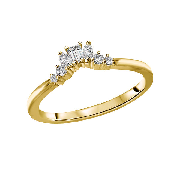 14ky Gold Marquise, Baguette, & Round Diamond Contour Band