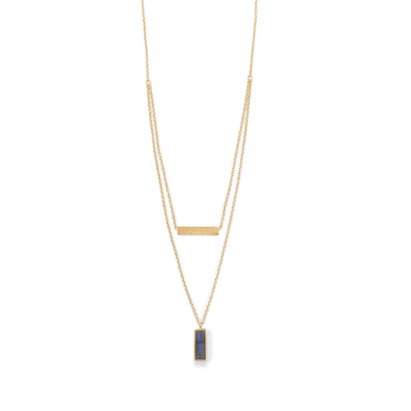 14K Gold Plated Labradorite Double Strand Bar Necklace