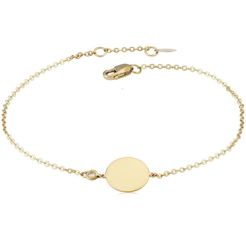 14ky Gold Round Disc Bracelet with Diamond Accent