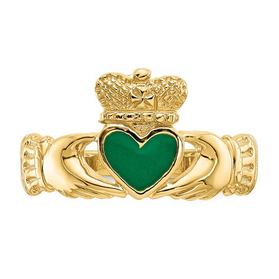14ky Gold Green Enamel Claddagh Ring