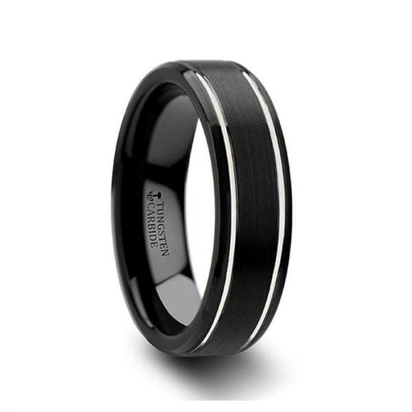 NOCTURNE Black Tungsten Band with Polished Grooves