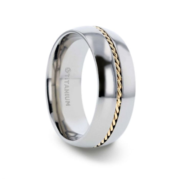 CHRISTIAN Titanium Domed Band with 14ky Braided Gold Inlay