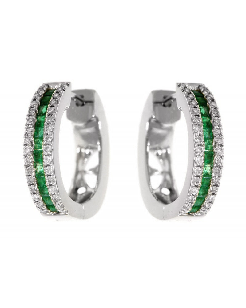 14kw Gold Emerald & Diamond Hinged Hoops