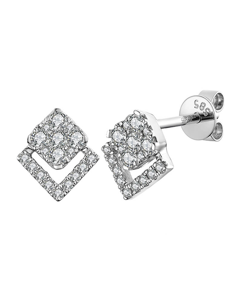 14kw Gold Square Diamond Stud Earrings