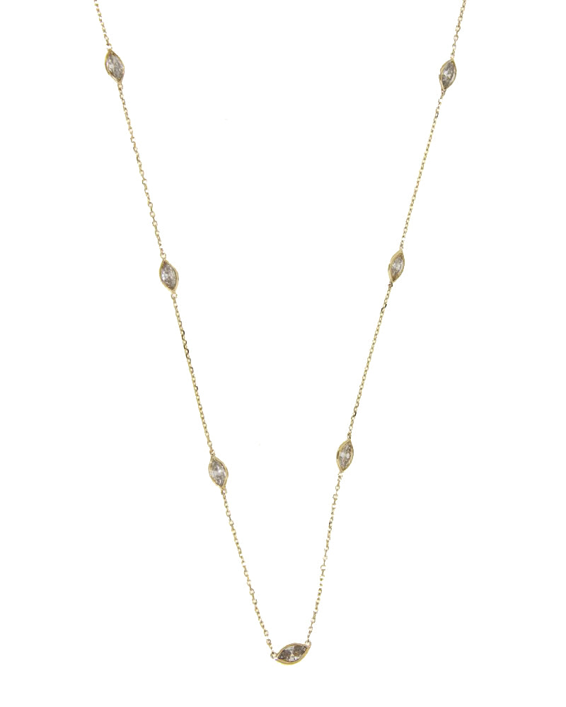 14ky Gold Marquise Diamond Station Necklace