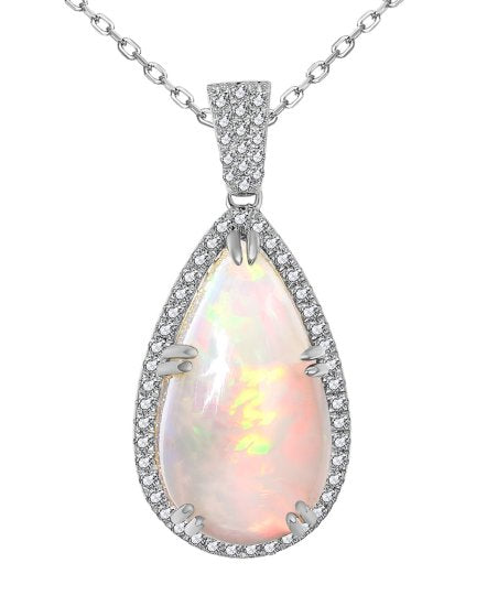 14kw Gold Opal Necklace with Diamond Halo