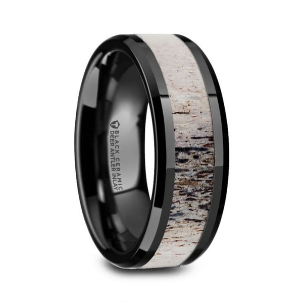 TRES Black Ceramic Band with Ombre Antler Inlay