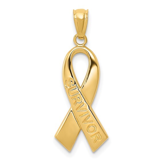 14KY Gold Breast Cancer Survivor Ribbon Pendant