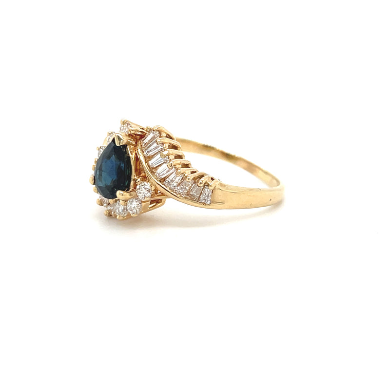 Estate 14K Sapphire and Diamond Bypass Style Ring